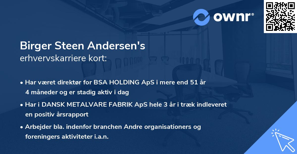 Birger Steen Andersen's erhvervskarriere kort