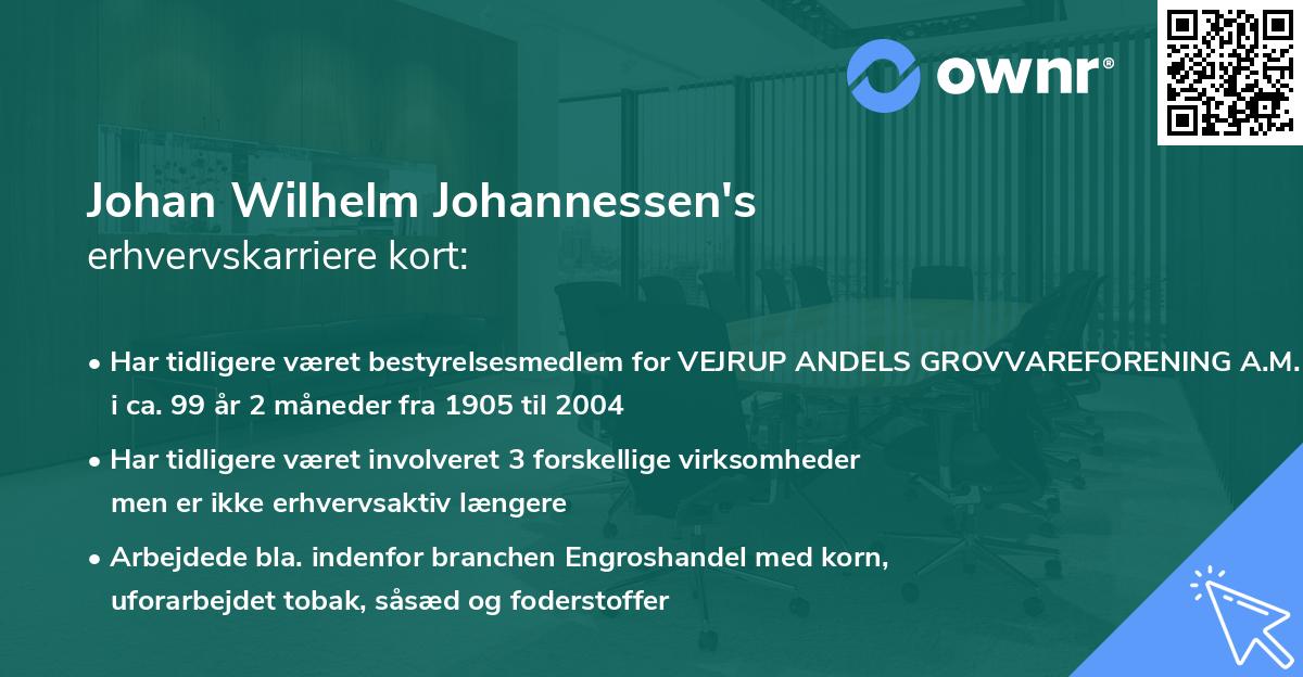 Johan Wilhelm Johannessen's erhvervskarriere kort