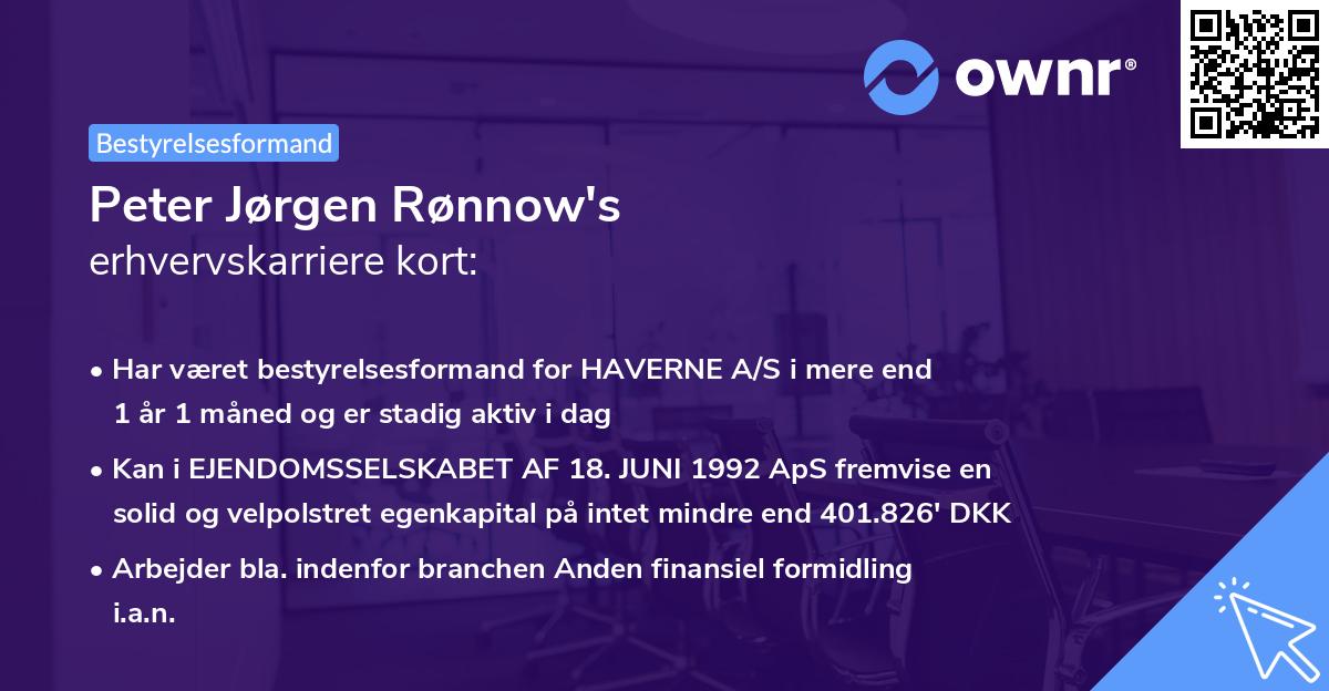 Peter Jørgen Rønnow's erhvervskarriere kort
