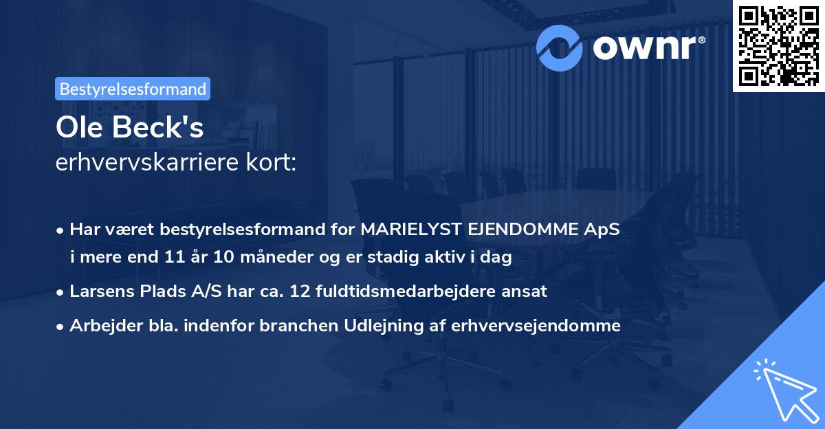 Ole Beck's erhvervskarriere kort