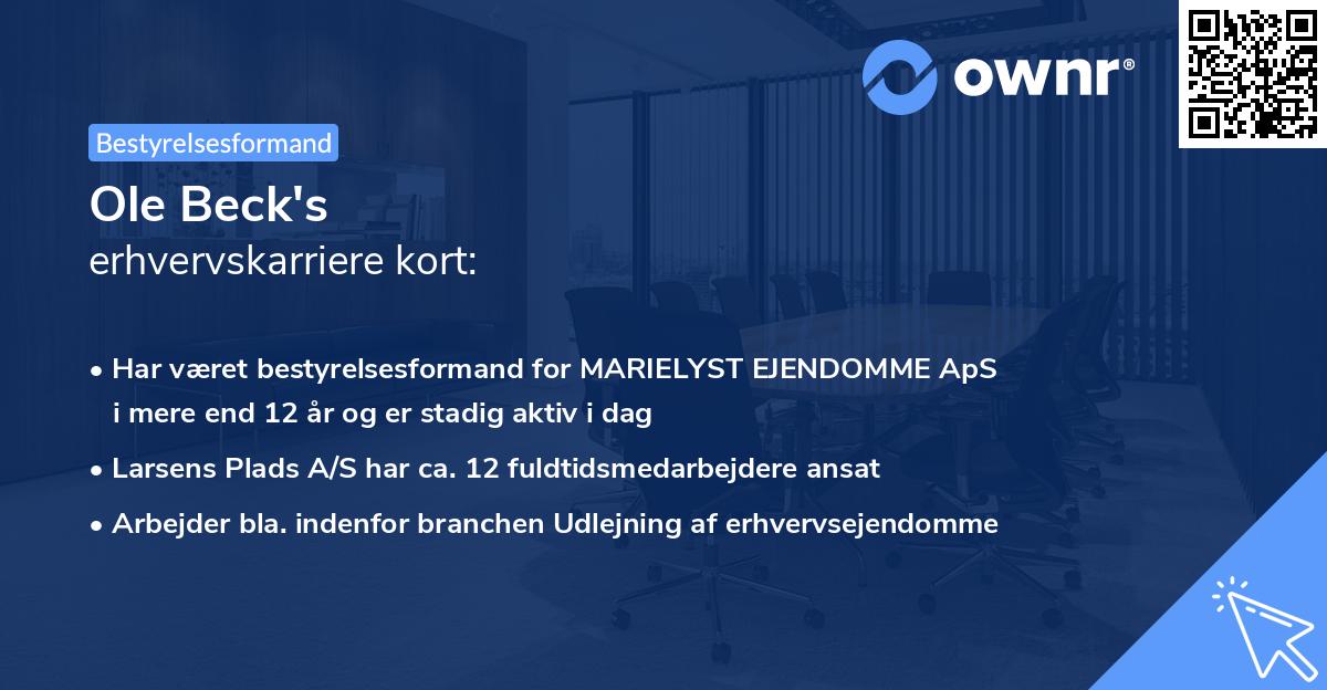 Ole Beck's erhvervskarriere kort