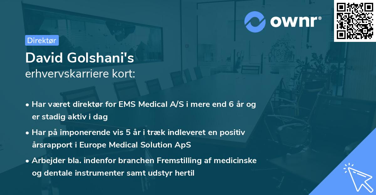 David Golshani's erhvervskarriere kort