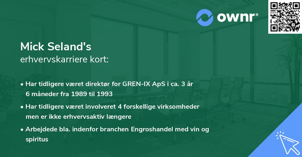 Mick Seland's erhvervskarriere kort