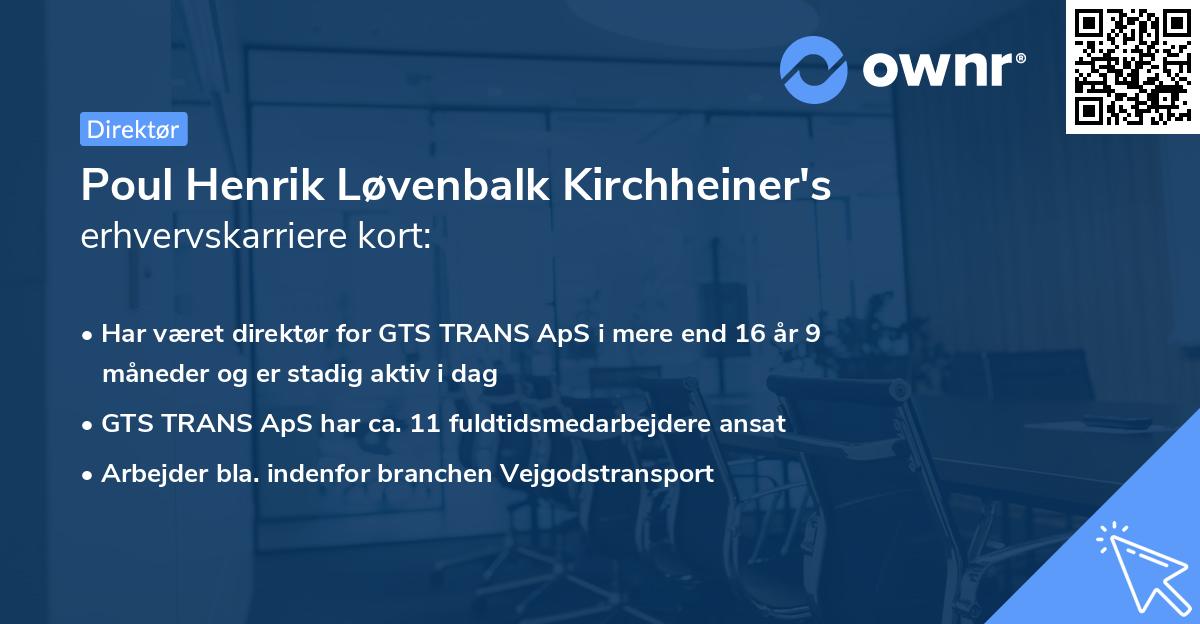 Poul Henrik Løvenbalk Kirchheiner's erhvervskarriere kort