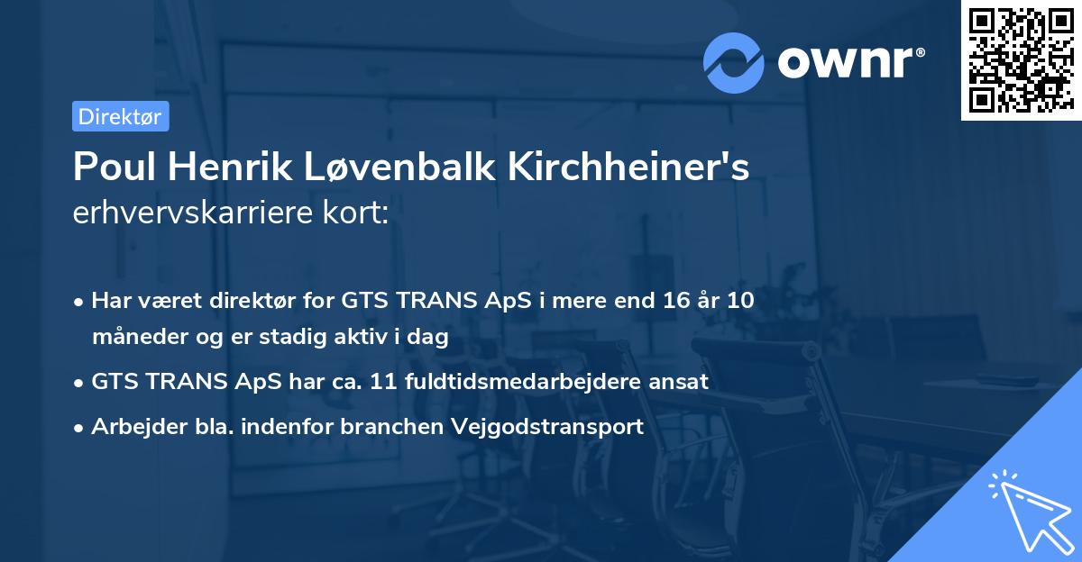 Poul Henrik Løvenbalk Kirchheiner's erhvervskarriere kort