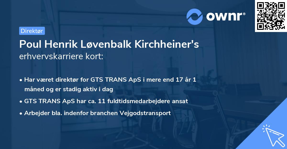Poul Henrik Løvenbalk Kirchheiner's erhvervskarriere kort