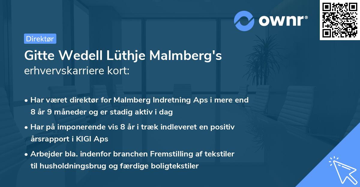 Gitte Wedell Lüthje Malmberg's erhvervskarriere kort