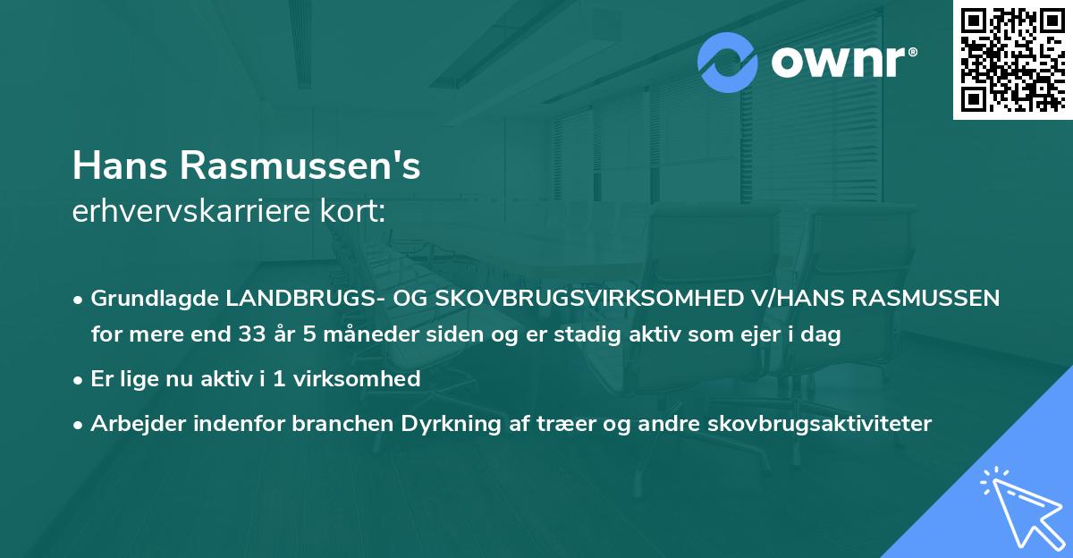 Hans Rasmussen's erhvervskarriere kort