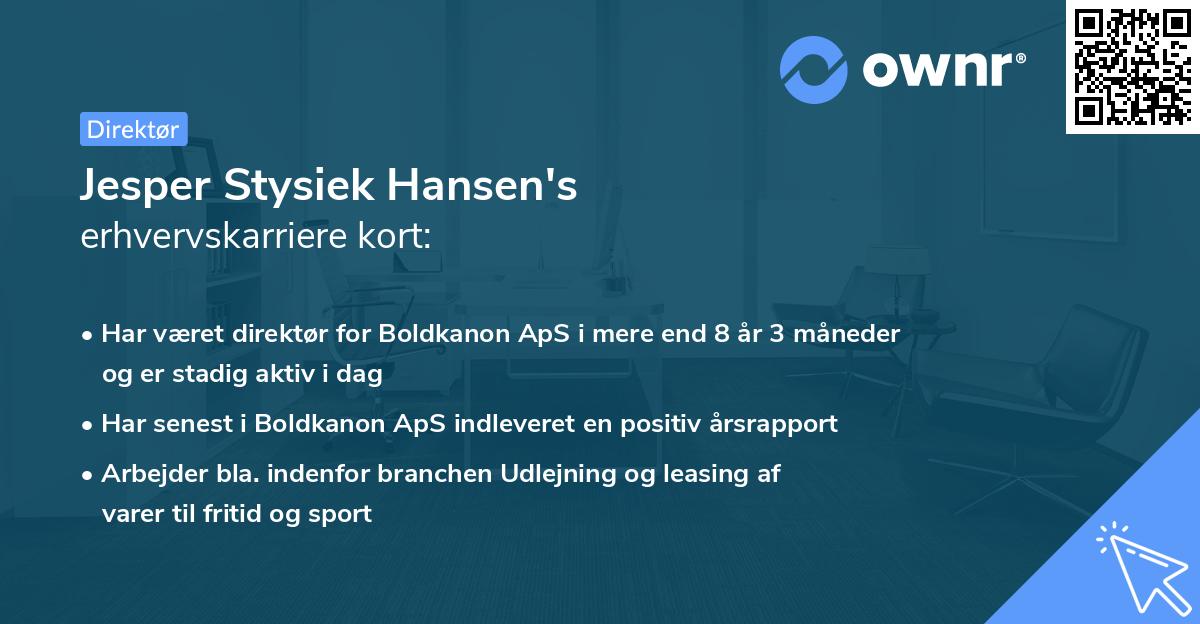 Jesper Stysiek Hansen's erhvervskarriere kort
