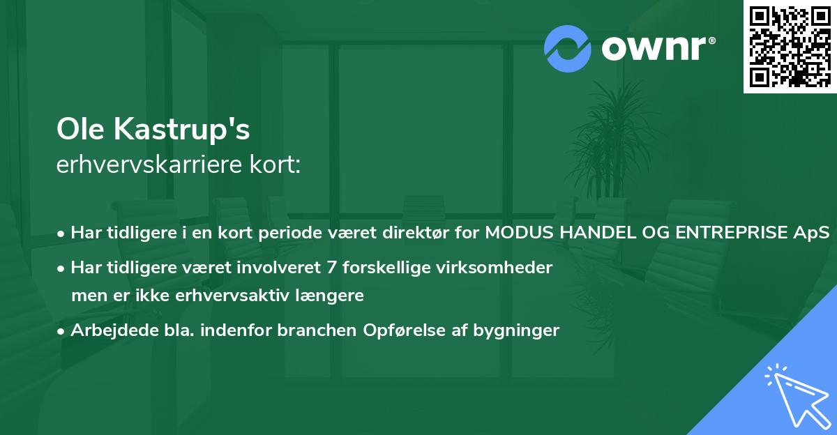 Ole Kastrup's erhvervskarriere kort