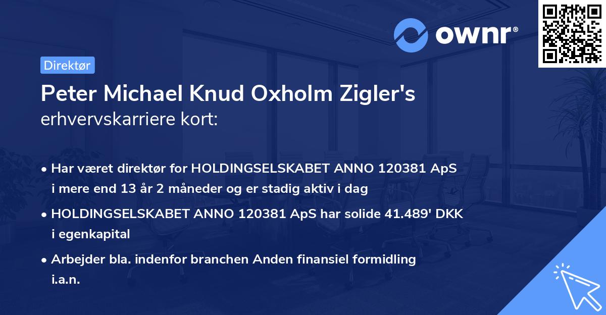 Peter Michael Knud Oxholm Zigler's erhvervskarriere kort