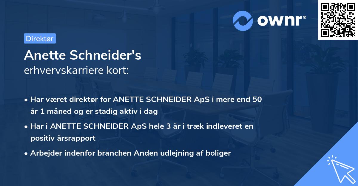 Anette Schneider's erhvervskarriere kort