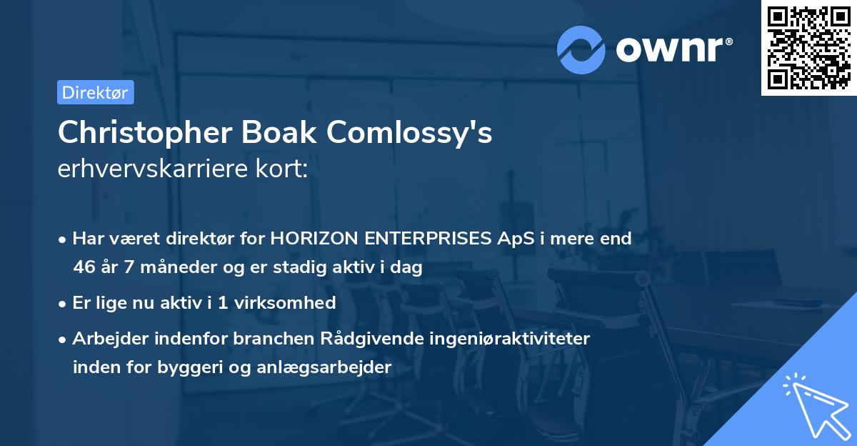 Christopher Boak Comlossy's erhvervskarriere kort