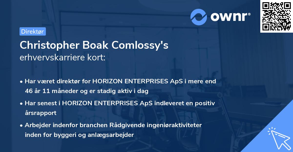Christopher Boak Comlossy's erhvervskarriere kort