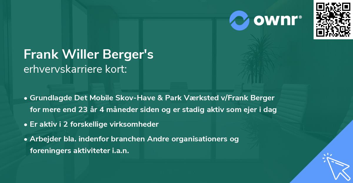 Frank Willer Berger's erhvervskarriere kort