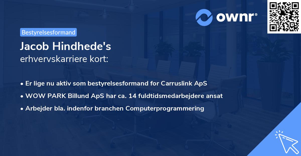 Jacob Hindhede's erhvervskarriere kort