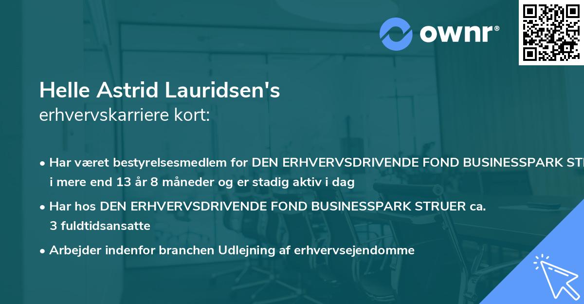 Helle Astrid Lauridsen's erhvervskarriere kort