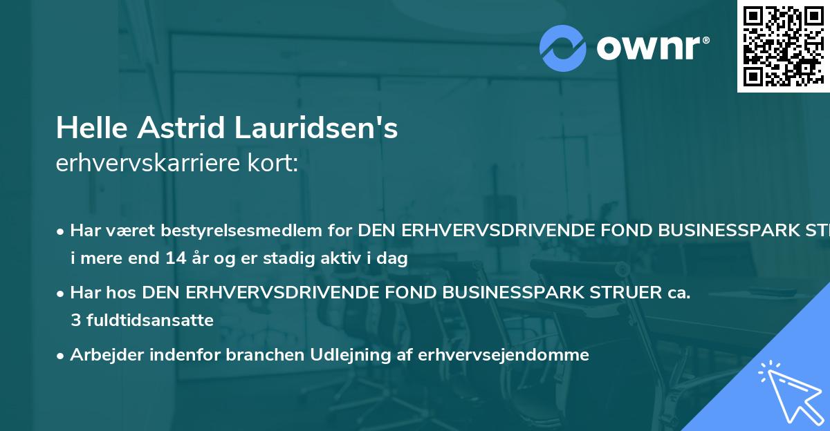Helle Astrid Lauridsen's erhvervskarriere kort