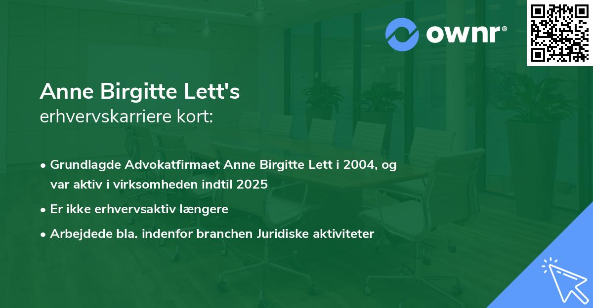 Anne Birgitte Lett's erhvervskarriere kort