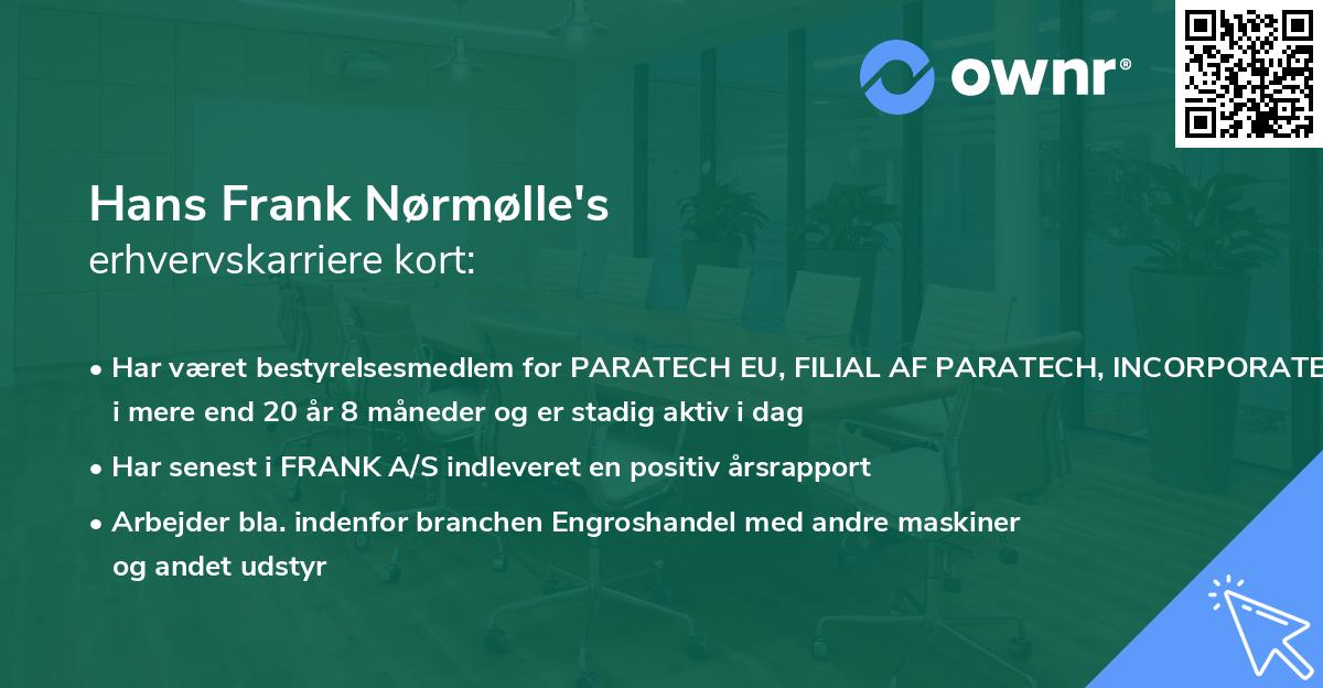 Hans Frank Nørmølle's erhvervskarriere kort