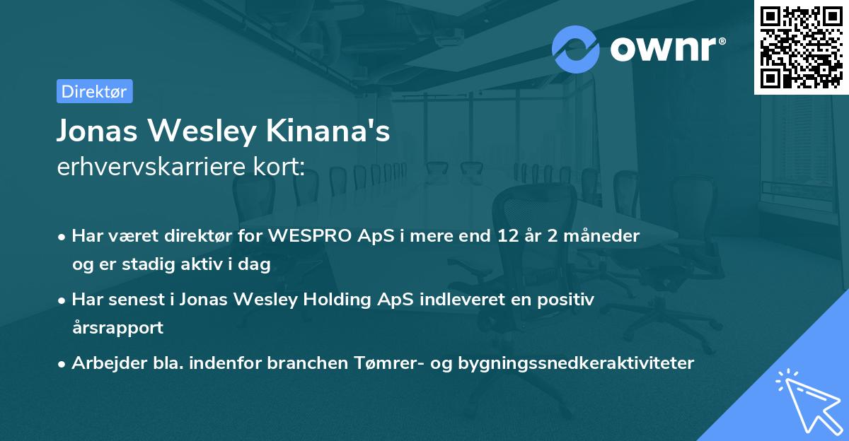 Jonas Wesley Kinana's erhvervskarriere kort
