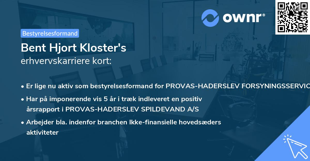 Bent Hjort Kloster's erhvervskarriere kort