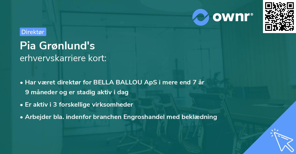 Pia Grønlund's erhvervskarriere kort