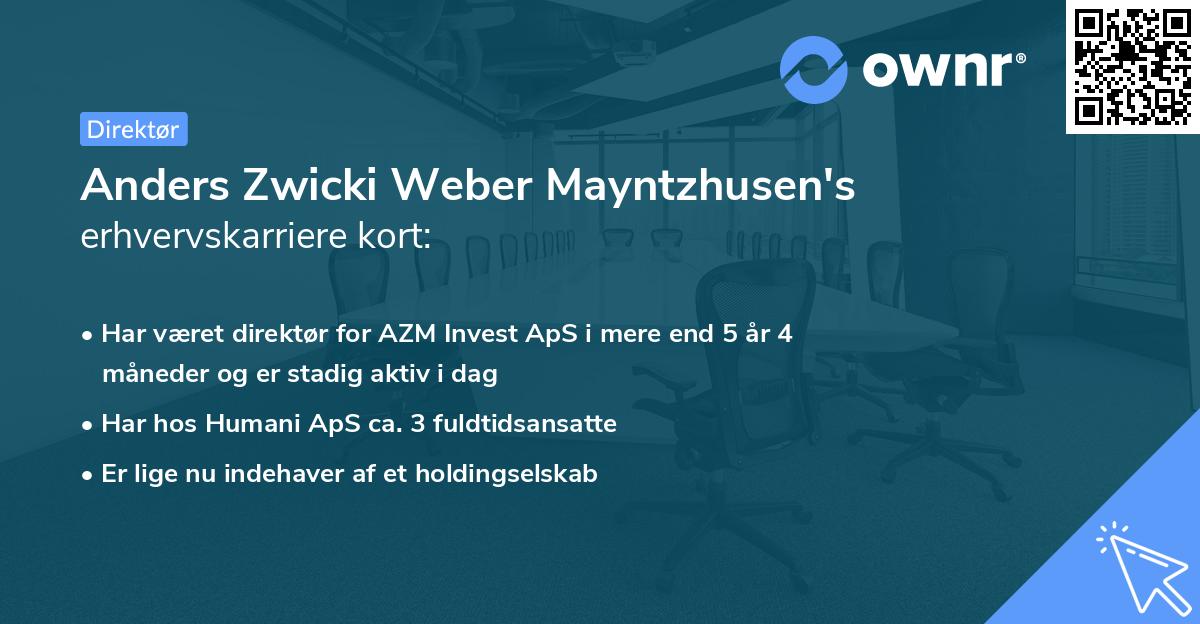 Anders Zwicki Weber Mayntzhusen's erhvervskarriere kort