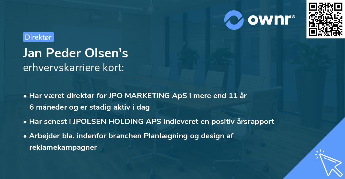 Jan Peder Olsen's erhvervskarriere kort