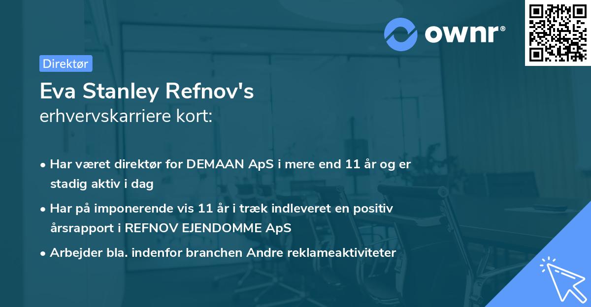 Eva Stanley Refnov's erhvervskarriere kort