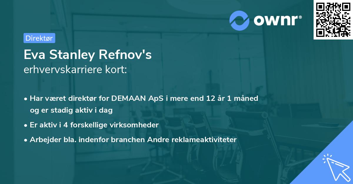 Eva Stanley Refnov's erhvervskarriere kort
