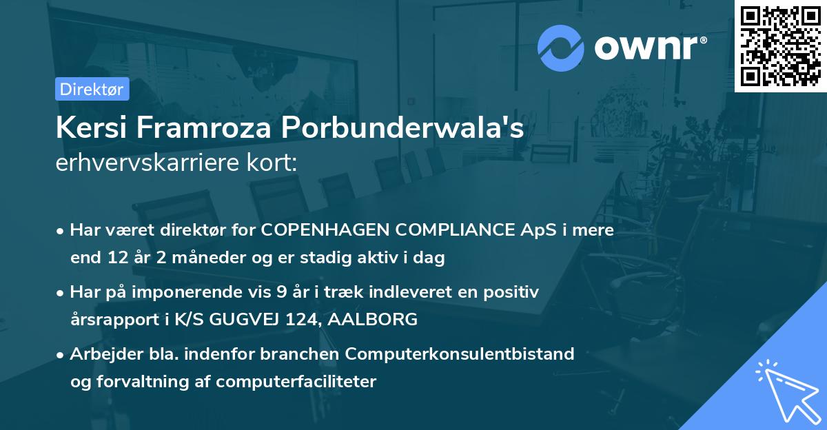 Kersi Framroza Porbunderwala's erhvervskarriere kort