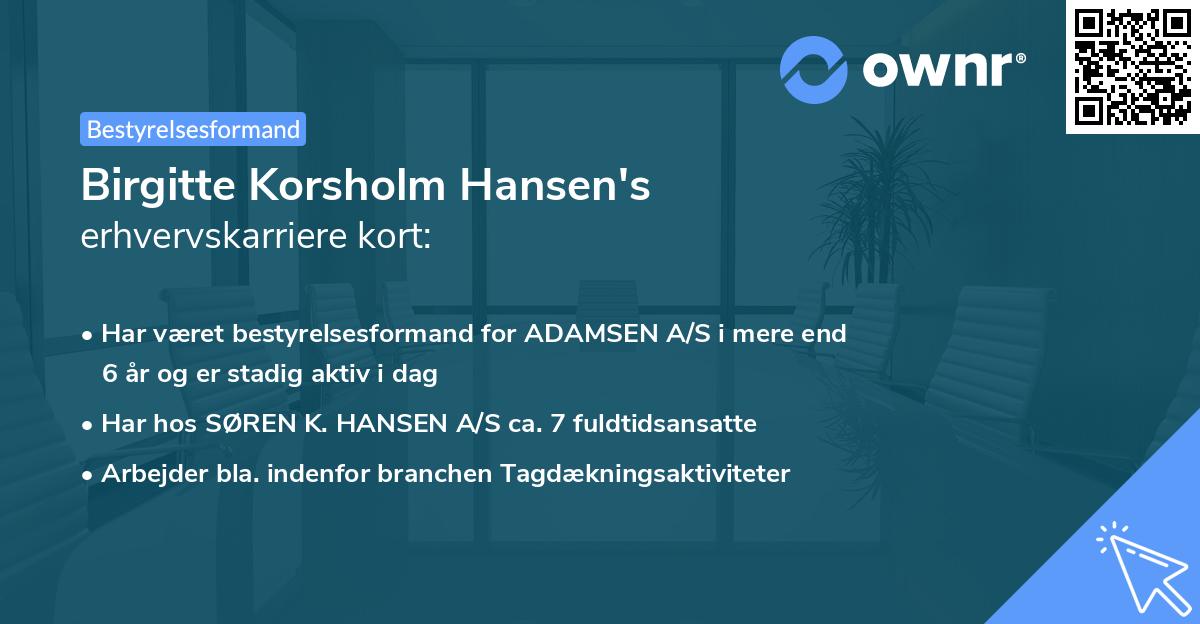 Birgitte Korsholm Hansen's erhvervskarriere kort