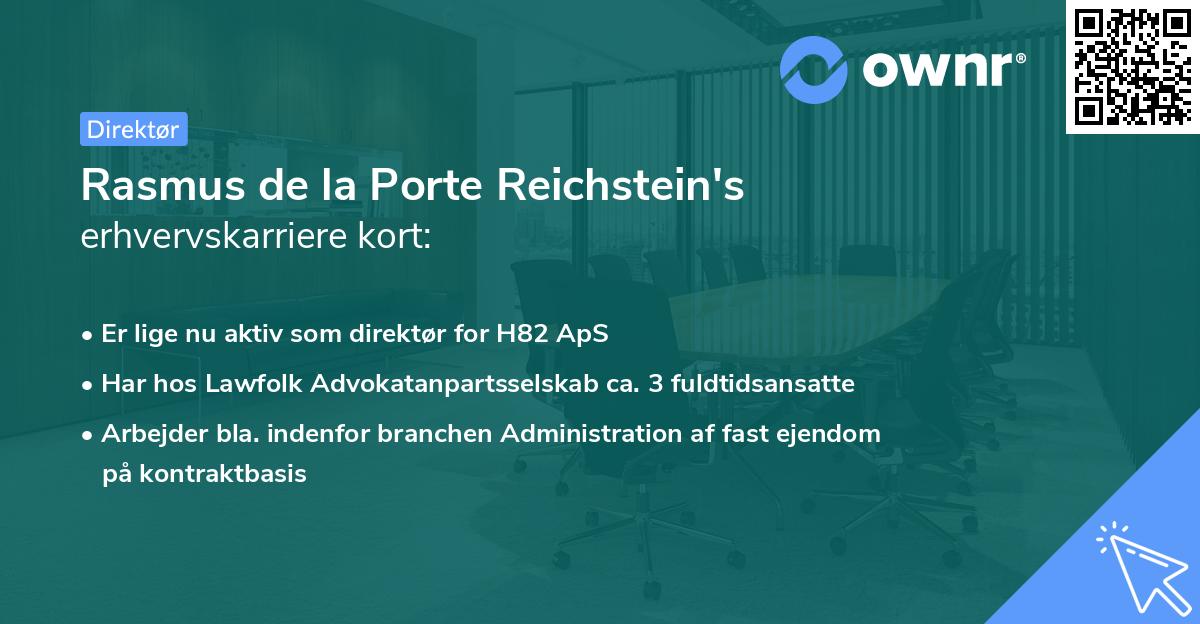 Rasmus de la Porte Reichstein's erhvervskarriere kort
