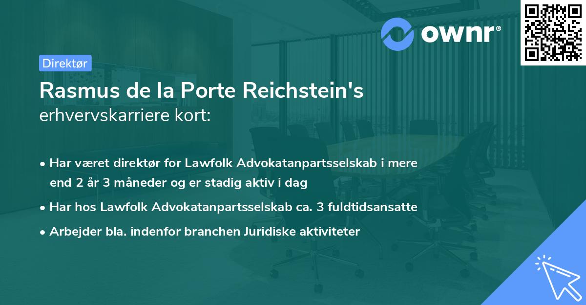 Rasmus de la Porte Reichstein's erhvervskarriere kort