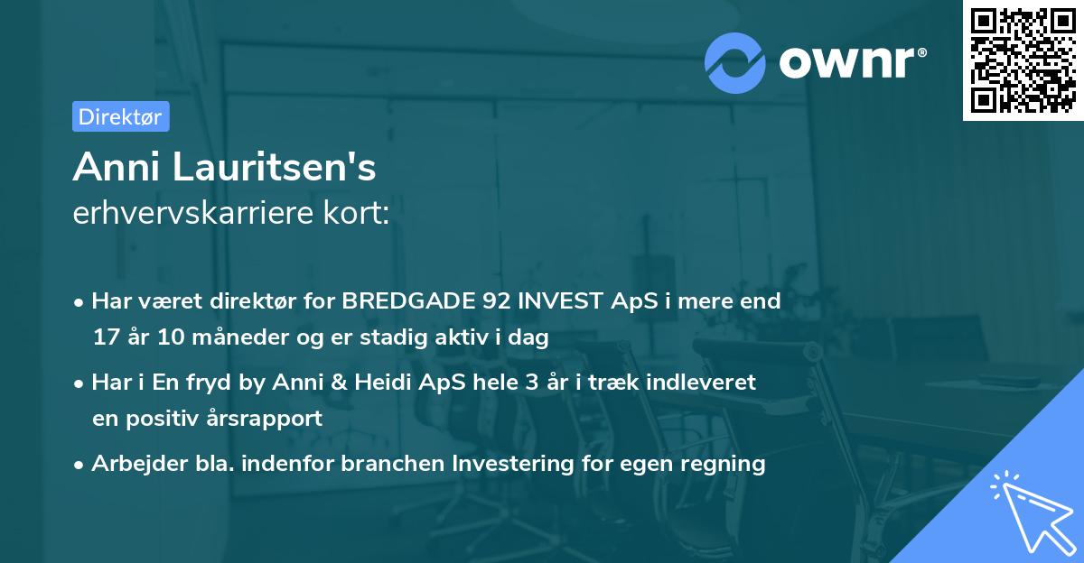 Anni Lauritsen's erhvervskarriere kort