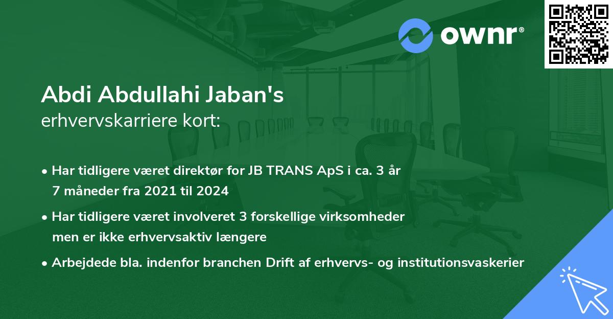 Abdi Abdullahi Jaban's erhvervskarriere kort