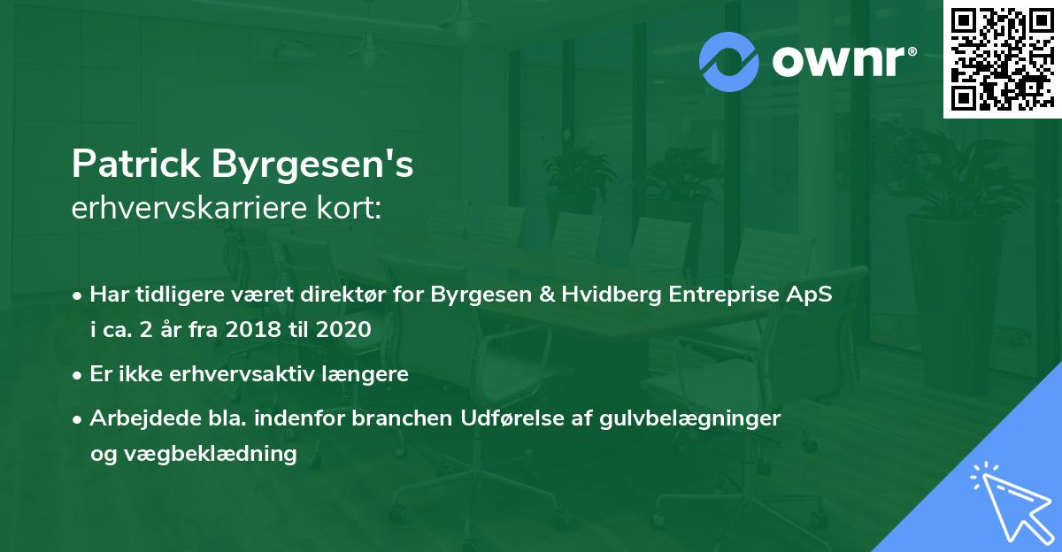 Patrick Byrgesen's erhvervskarriere kort