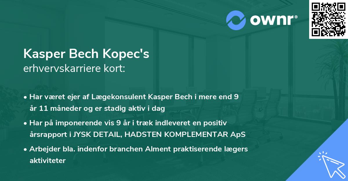 Kasper Bech Kopec's erhvervskarriere kort