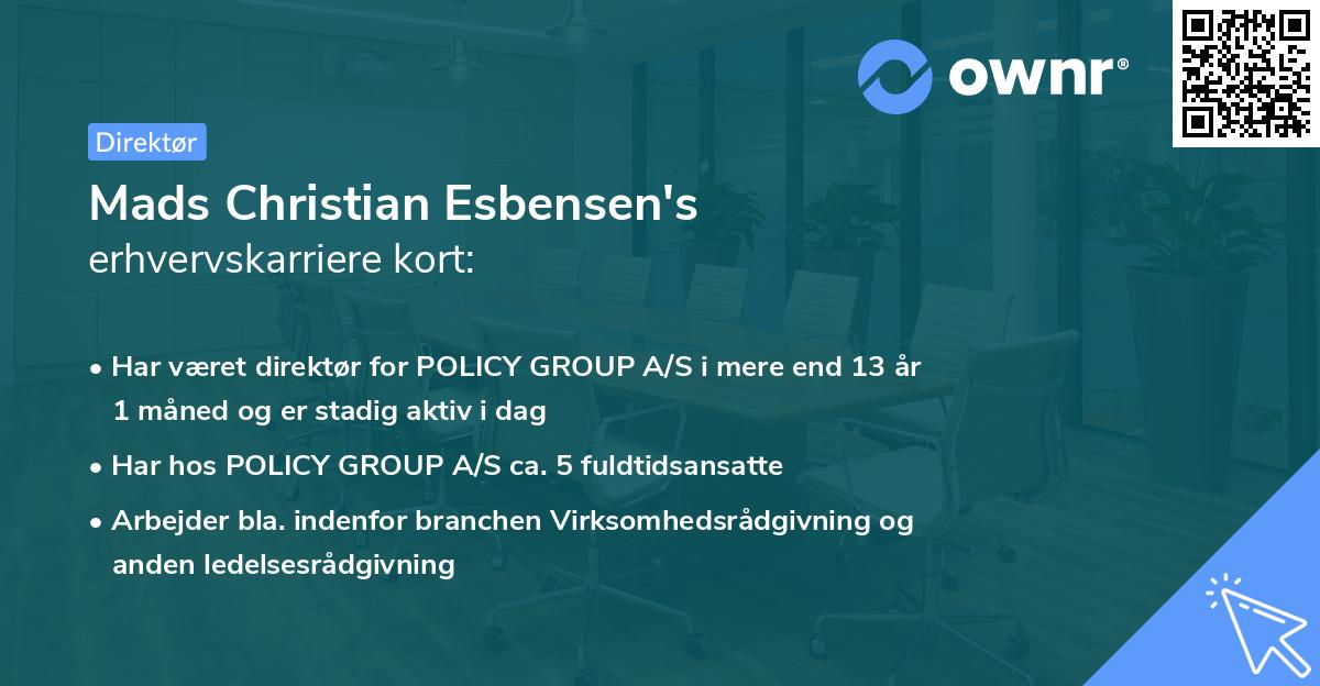 Mads Christian Esbensen's erhvervskarriere kort