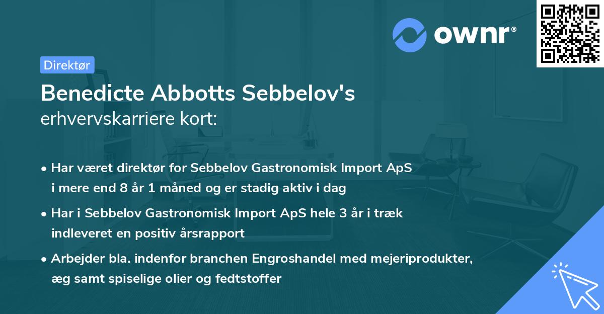 Benedicte Abbotts Sebbelov's erhvervskarriere kort