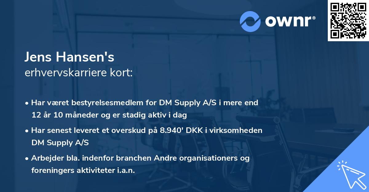Jens Hansen's erhvervskarriere kort