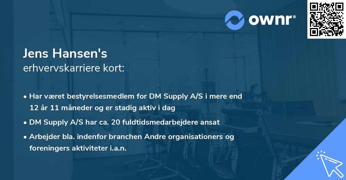 Jens Hansen's erhvervskarriere kort