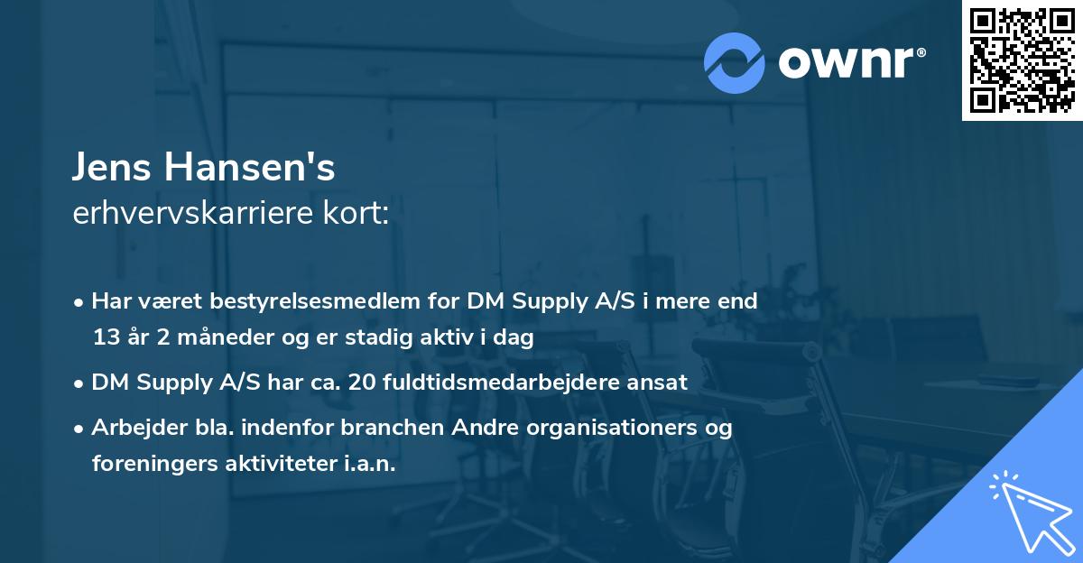Jens Hansen's erhvervskarriere kort