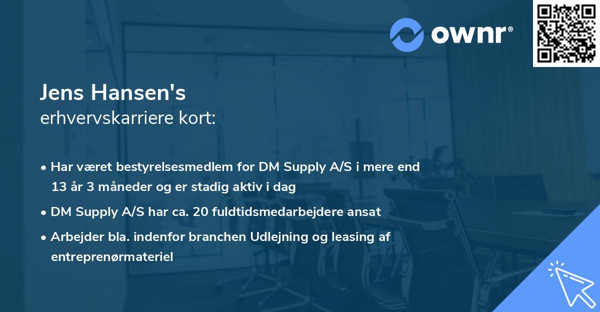 Jens Hansen's erhvervskarriere kort