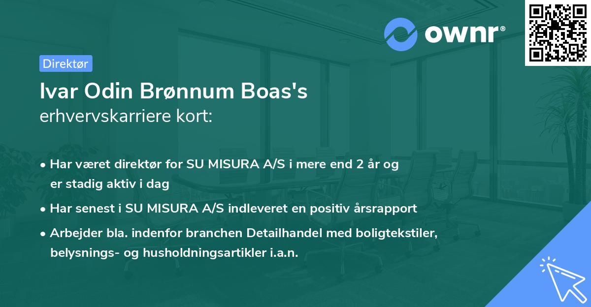 Ivar Odin Brønnum Boas's erhvervskarriere kort
