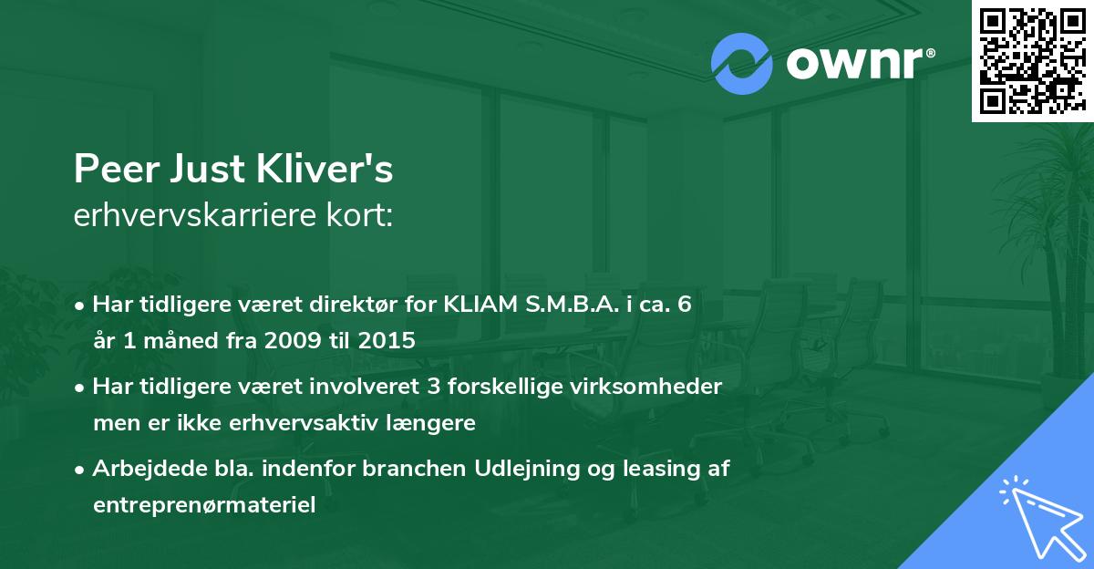 Peer Just Kliver's erhvervskarriere kort