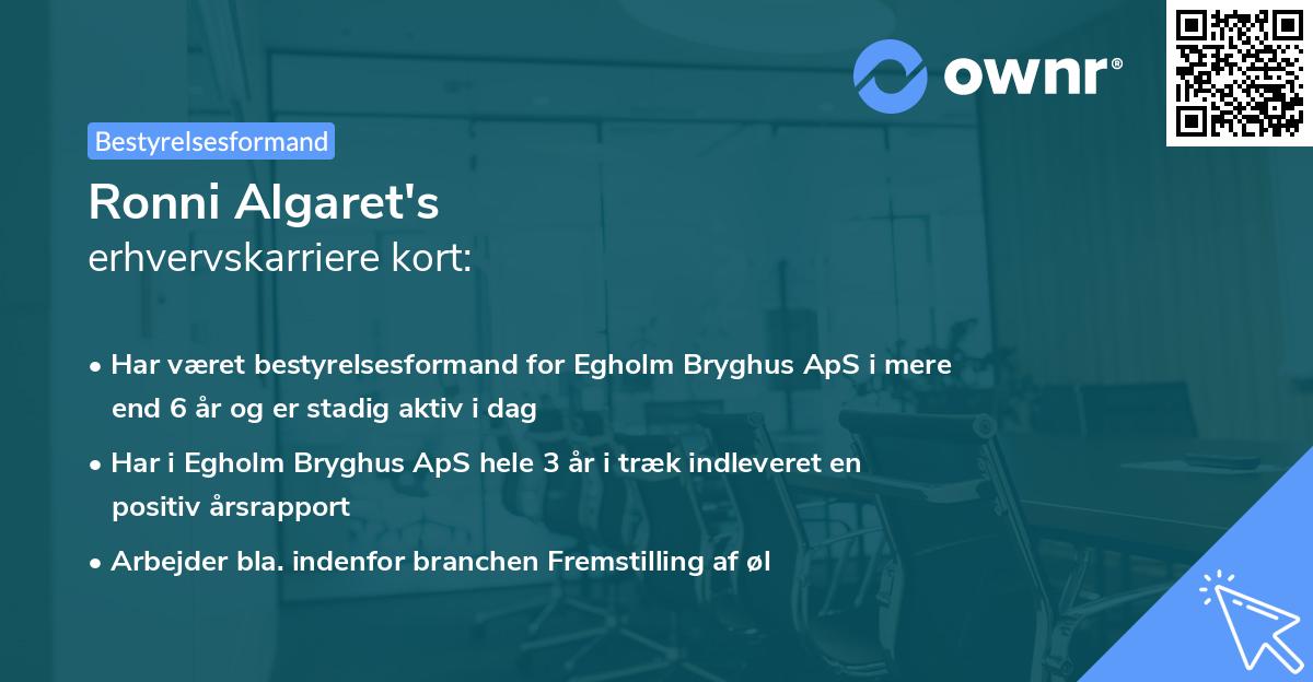 Ronni Algaret's erhvervskarriere kort