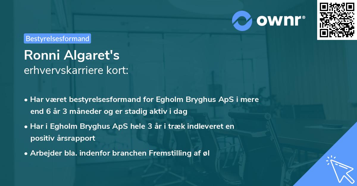 Ronni Algaret's erhvervskarriere kort