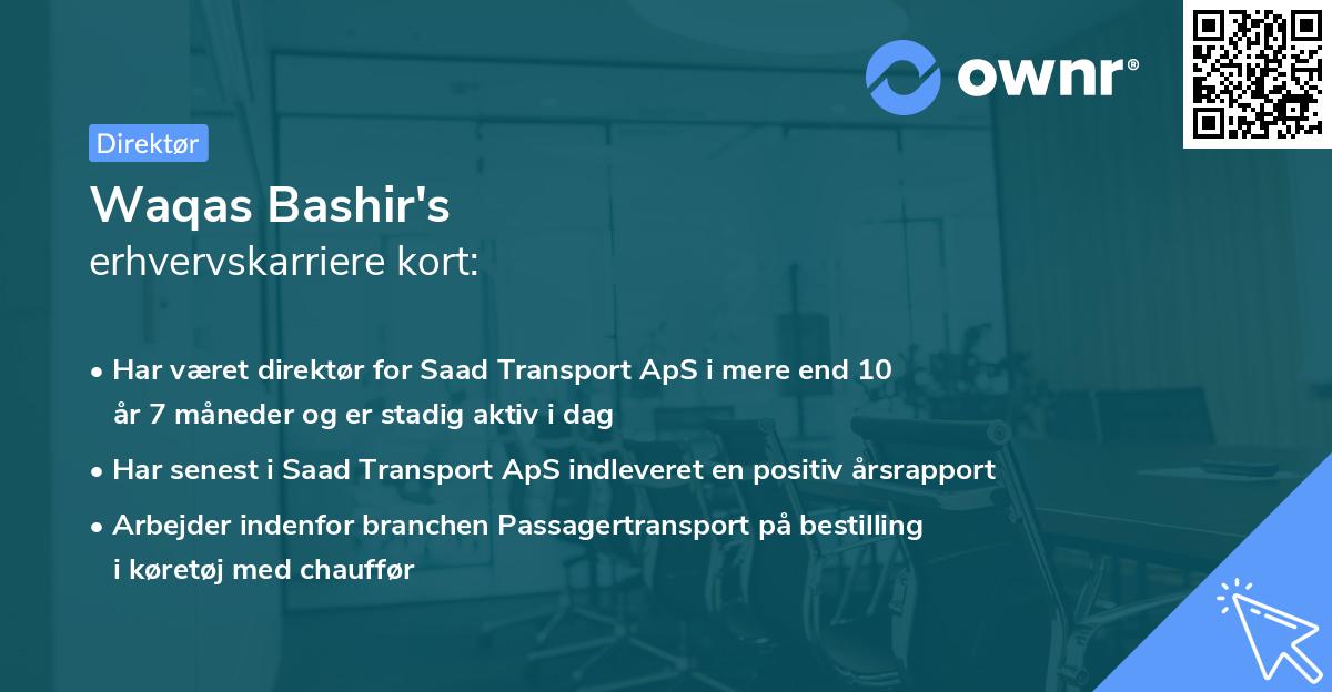 Waqas Bashir's erhvervskarriere kort